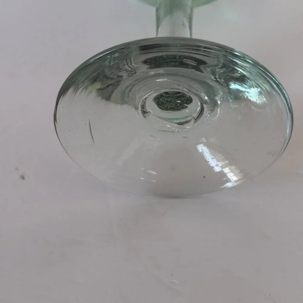 Vintage Mexican Green & Clear Handblown Wine Glass Goblet 8
